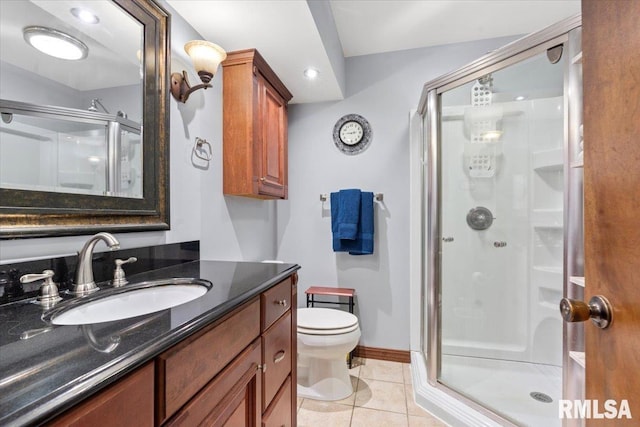 838 Hackberry Rd, Chatham, IL 62629 - bathroom with a shower stall, tile patterned flooring, vanity, and recessed lighting