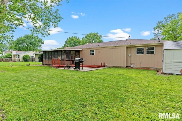 838 Hackberry Rd, Chatham, IL 62629 - rear view of house featuring a sunroom, a yard, and a patio area