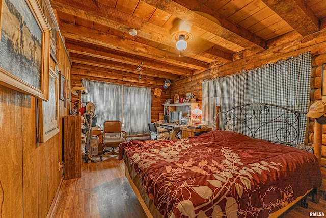 5190 Park Rd, Clinton, IL 61727 - bedroom featuring rustic walls, a wood ceiling with exposed beams, and wood-type flooring