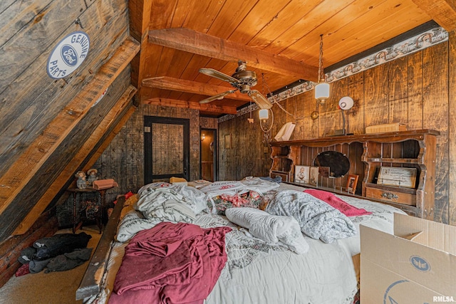 5190 Park Rd, Clinton, IL 61727 - bedroom with a wood ceiling with exposed beams and wooden walls