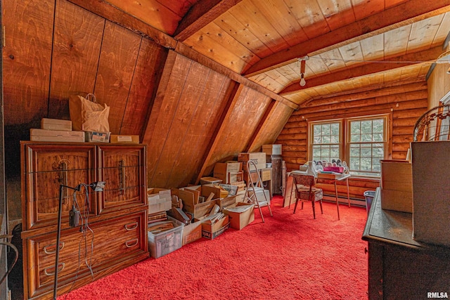5190 Park Rd, Clinton, IL 61727 - sitting room featuring wood ceiling, carpet flooring, and rustic walls