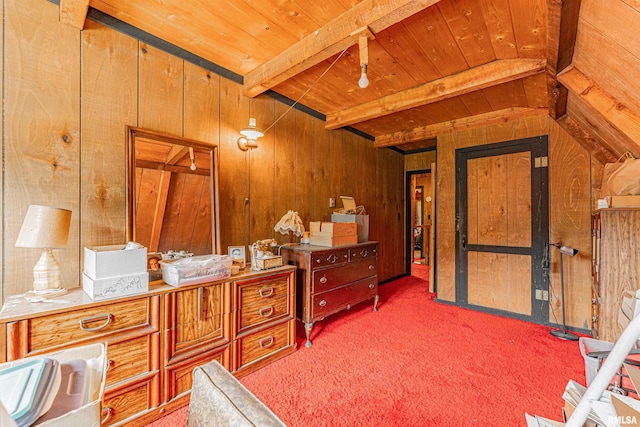 5190 Park Rd, Clinton, IL 61727 - bathroom with wooden walls and a wooden ceiling with exposed beams