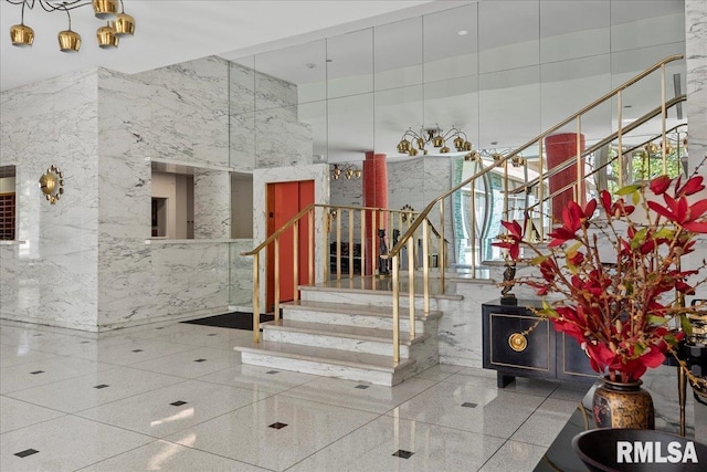 718 S 7th St Unit 1000, Springfield, IL 62703 - stairs with stone wall and a high ceiling