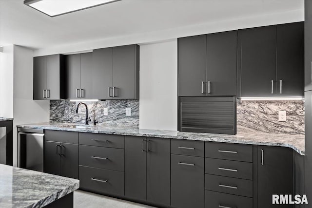 718 S 7th St Unit 1000, Springfield, IL 62703 - kitchen featuring backsplash, light stone counters, and gray cabinets