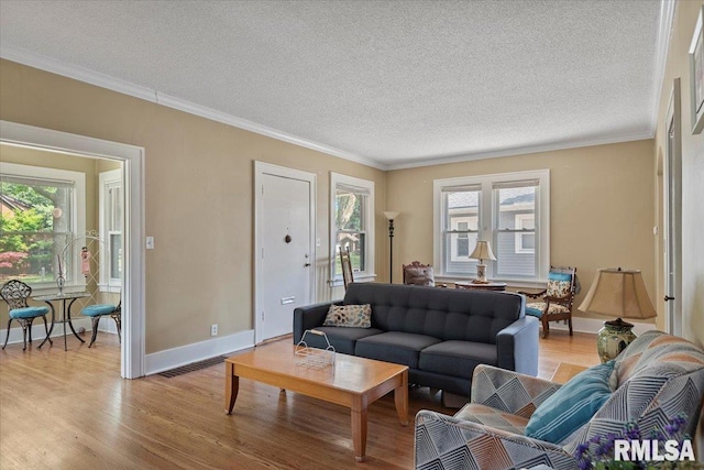 2141 S 4th St, Springfield, IL 62703 - living area featuring plenty of natural light, a textured ceiling, light wood finished floors, and crown molding
