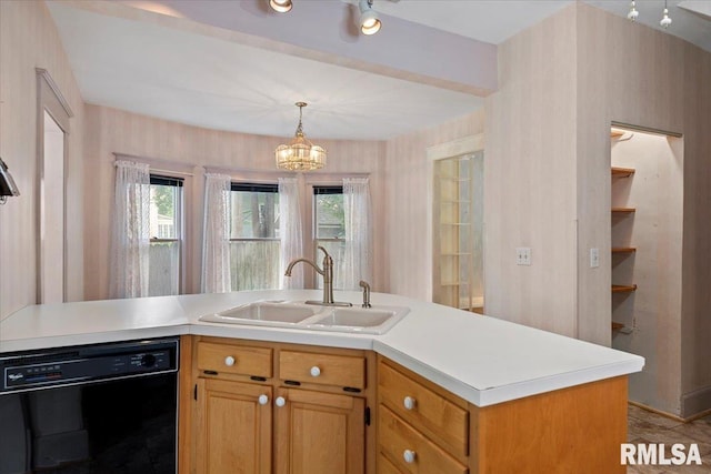 720 S Park Ave, Springfield, IL 62704 - kitchen featuring black dishwasher, light countertops, a chandelier, and decorative light fixtures
