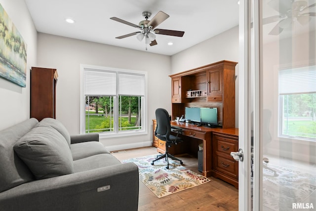 10 The Elms Ln, Springfield, IL 62712 - office area featuring ceiling fan, recessed lighting, and light wood-style flooring