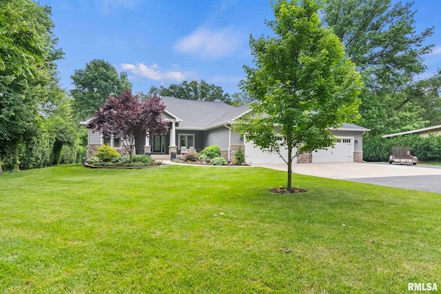 10 The Elms Ln, Springfield, IL 62712 - view of front of home featuring stone siding, concrete driveway, and a front yard