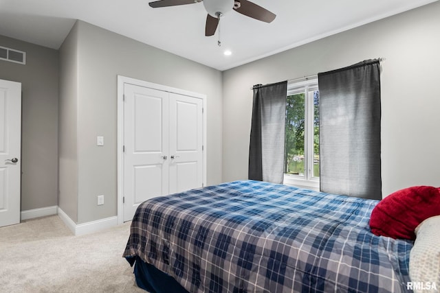 10 The Elms Ln, Springfield, IL 62712 - bedroom featuring light carpet, recessed lighting, a ceiling fan, and a closet