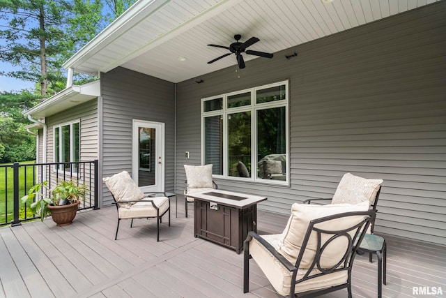 10 The Elms Ln, Springfield, IL 62712 - deck featuring a ceiling fan and a fire pit