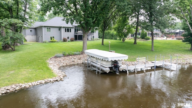 10 The Elms Ln, Springfield, IL 62712 - dock area with boat lift, a yard, and a water view