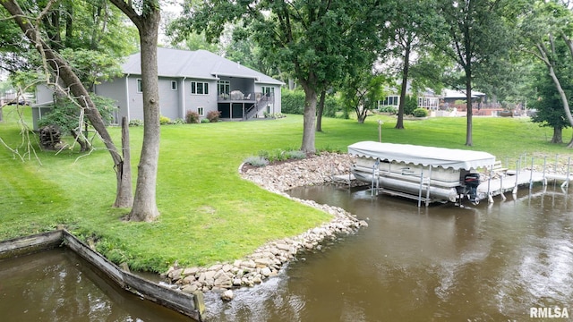 10 The Elms Ln, Springfield, IL 62712 - dock area featuring a yard, stairway, a water view, and boat lift