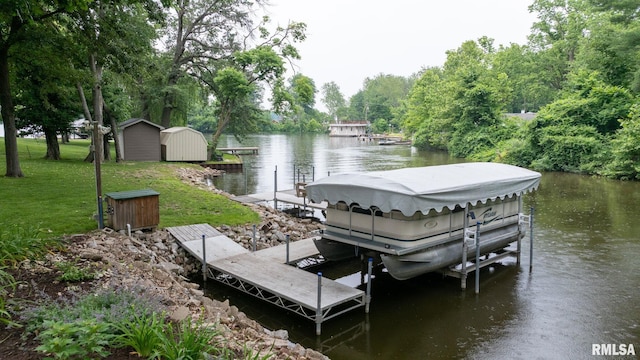 10 The Elms Ln, Springfield, IL 62712 - dock featuring boat lift, a water view, and a lawn