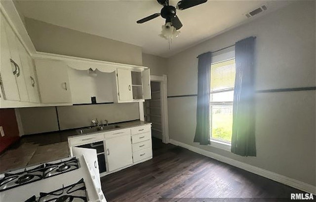 518 E 4th Ave, Monmouth, IL 61462 - kitchen with plenty of natural light, ceiling fan, and white cabinets