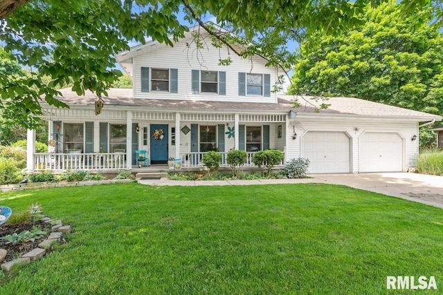 3713 Tyler Ct, Springfield, IL 62711 - view of front of home featuring a porch, a garage, concrete driveway, and a front lawn