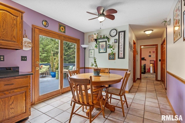 3713 Tyler Ct, Springfield, IL 62711 - dining room featuring a textured ceiling, ceiling fan, and light tile patterned floors