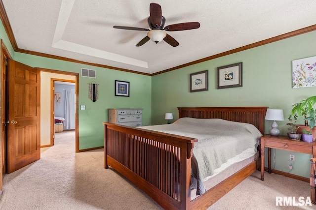 3713 Tyler Ct, Springfield, IL 62711 - bedroom featuring light carpet, crown molding, ceiling fan, and a textured ceiling