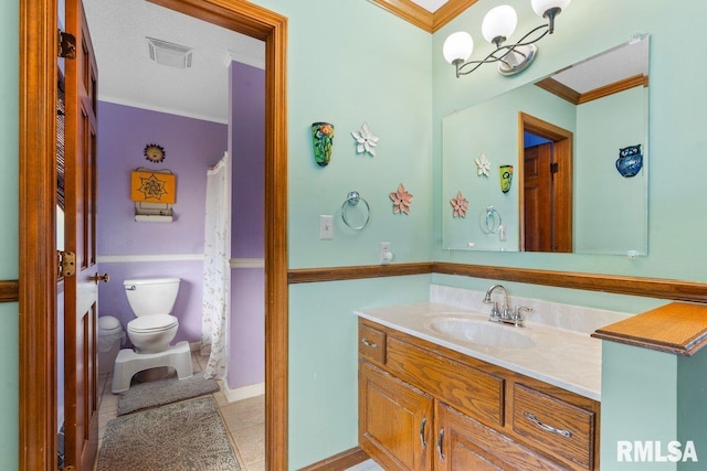 3713 Tyler Ct, Springfield, IL 62711 - full bathroom with vanity, ornamental molding, tile patterned flooring, and a shower with shower curtain