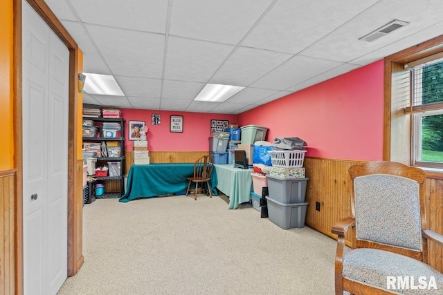 3713 Tyler Ct, Springfield, IL 62711 - interior space with wainscoting, carpet, wood walls, and a drop ceiling