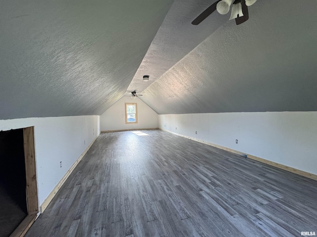 109 Kilgore St, West Point, IL 62380 - additional living space featuring wood finished floors, a ceiling fan, a textured ceiling, and lofted ceiling