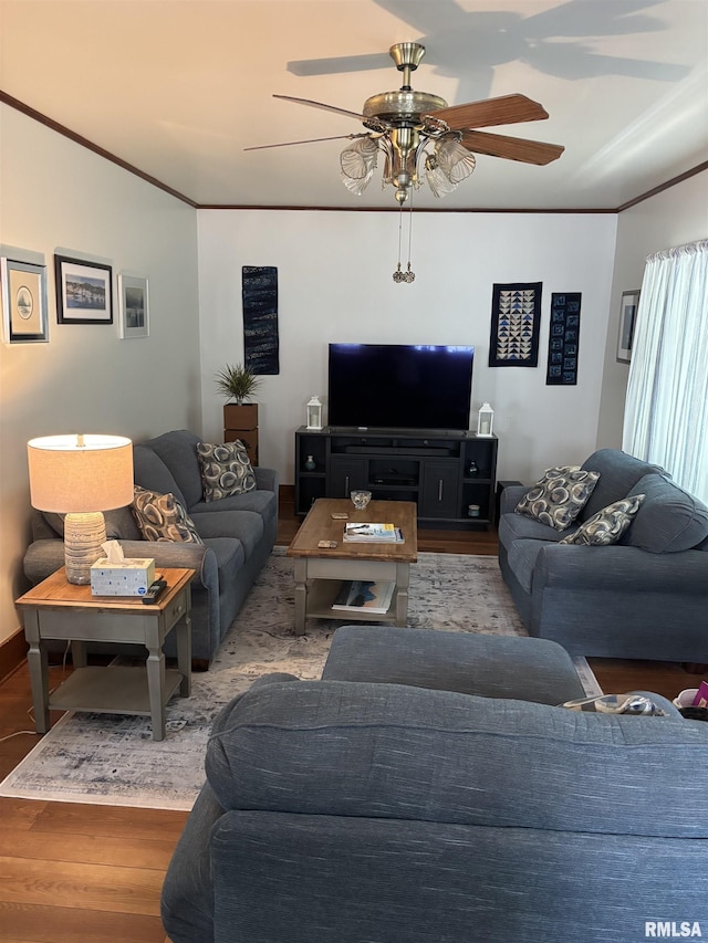 1905 S Whittier Ave, Springfield, IL 62704 - living area featuring a ceiling fan, crown molding, and wood finished floors