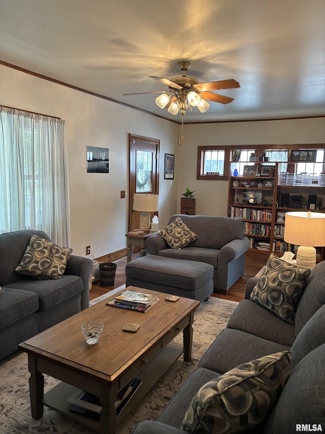 1905 S Whittier Ave, Springfield, IL 62704 - living room featuring a ceiling fan and wood finished floors