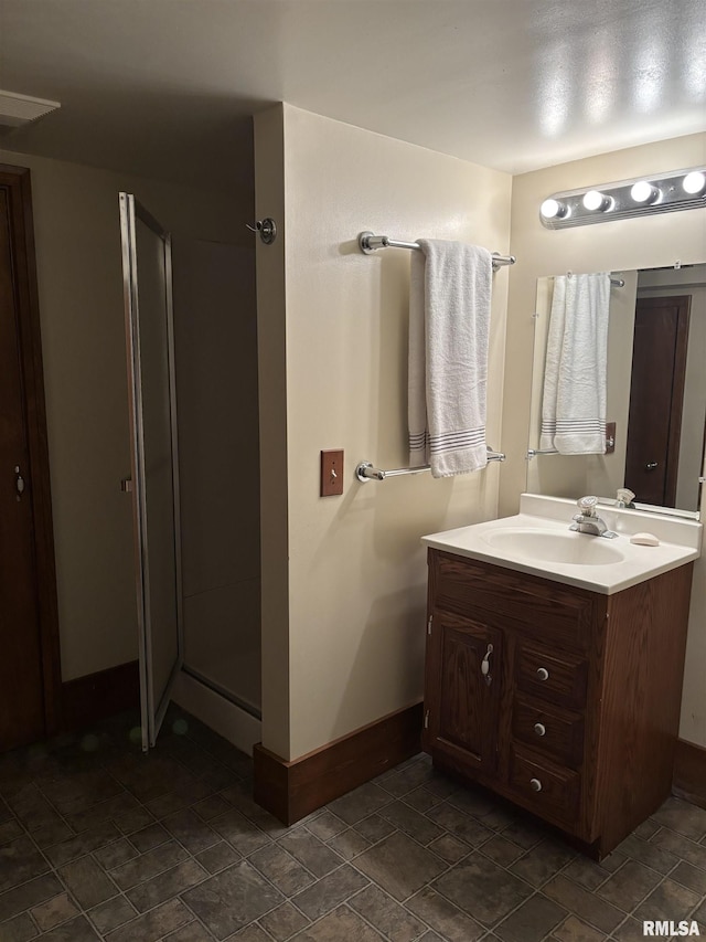 1905 S Whittier Ave, Springfield, IL 62704 - bathroom featuring vanity, a stall shower, and stone finish floors