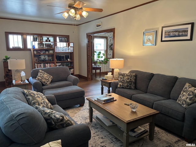 1905 S Whittier Ave, Springfield, IL 62704 - living room with a ceiling fan, wood finished floors, and healthy amount of natural light