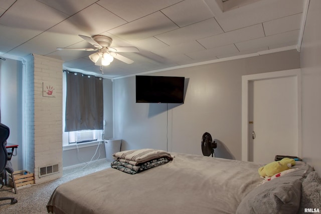 1728 Adams St, Quincy, IL 62301 - bedroom featuring carpet, crown molding, and ceiling fan