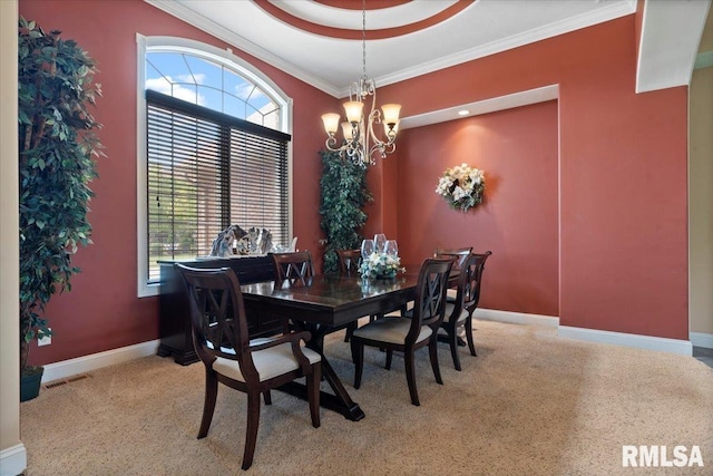 5408 Cromwell Pl, Springfield, IL 62711 - dining room with a chandelier, crown molding, and carpet floors