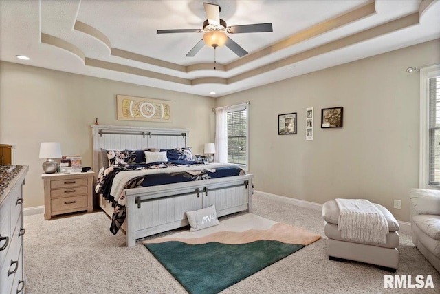 5408 Cromwell Pl, Springfield, IL 62711 - bedroom with a raised ceiling, light colored carpet, recessed lighting, and ceiling fan