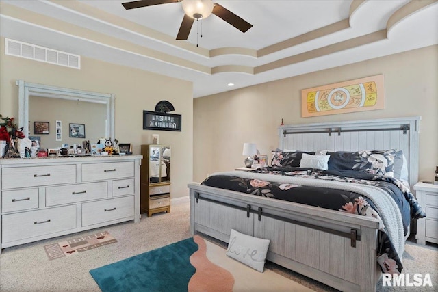 5408 Cromwell Pl, Springfield, IL 62711 - bedroom with light carpet, a raised ceiling, ceiling fan, and recessed lighting