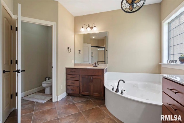 5408 Cromwell Pl, Springfield, IL 62711 - full bathroom with vanity, a jetted tub, and a stall shower