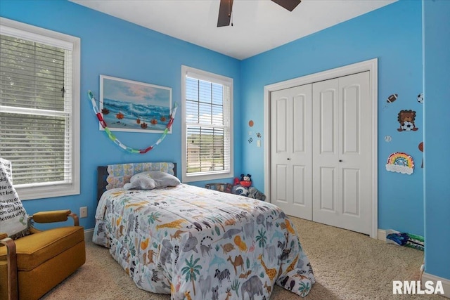 5408 Cromwell Pl, Springfield, IL 62711 - bedroom featuring a closet, carpet flooring, and ceiling fan