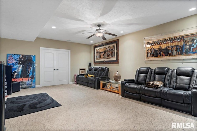 5408 Cromwell Pl, Springfield, IL 62711 - living room with carpet floors, a ceiling fan, and recessed lighting