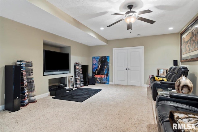 5408 Cromwell Pl, Springfield, IL 62711 - carpeted living area with a ceiling fan and recessed lighting