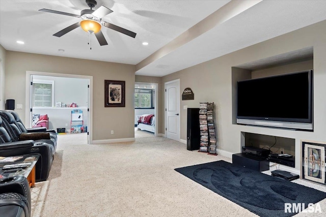 5408 Cromwell Pl, Springfield, IL 62711 - living area with ceiling fan, light carpet, and recessed lighting