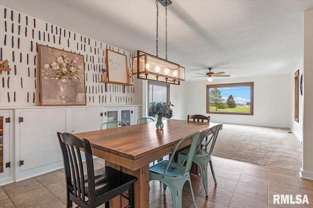 240 Mine Ave, Girard, IL 62640 - dining area featuring carpet flooring and a ceiling fan