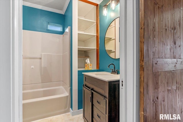 240 Mine Ave, Girard, IL 62640 - full bathroom with vanity, ornamental molding, and  shower combination