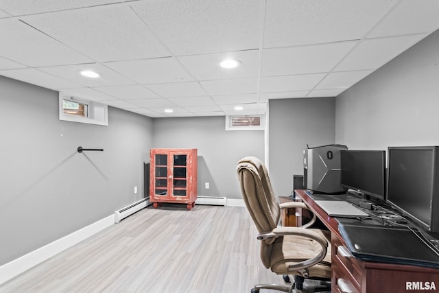 1847 New Salem Church Rd, New Berlin, IL 62670 - office with wood finished floors, baseboard heating, a drop ceiling, a baseboard heating unit, and recessed lighting
