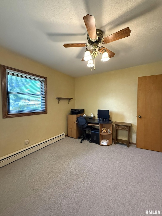 597 Walnut St, Knoxville, IL 61448 - office with carpet floors, a baseboard radiator, and ceiling fan