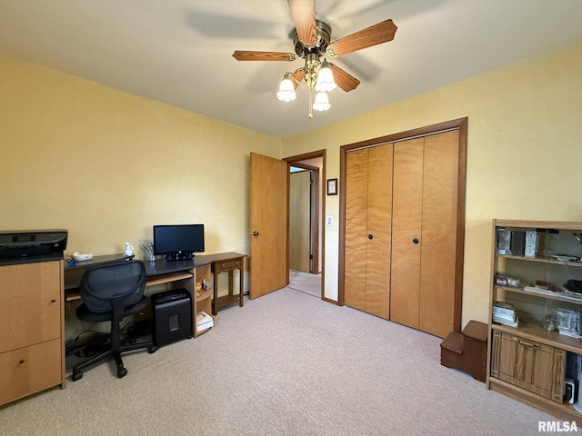 597 Walnut St, Knoxville, IL 61448 - home office featuring ceiling fan and carpet floors
