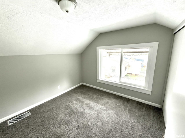 2015 N 19th St, Springfield, IL 62702 - additional living space featuring vaulted ceiling, dark carpet, and a textured ceiling