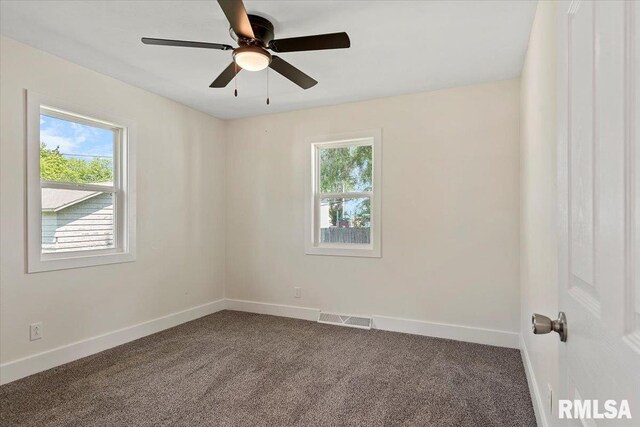 707 N Adams St, Lincoln, IL 62656 - spare room featuring plenty of natural light, carpet, and ceiling fan
