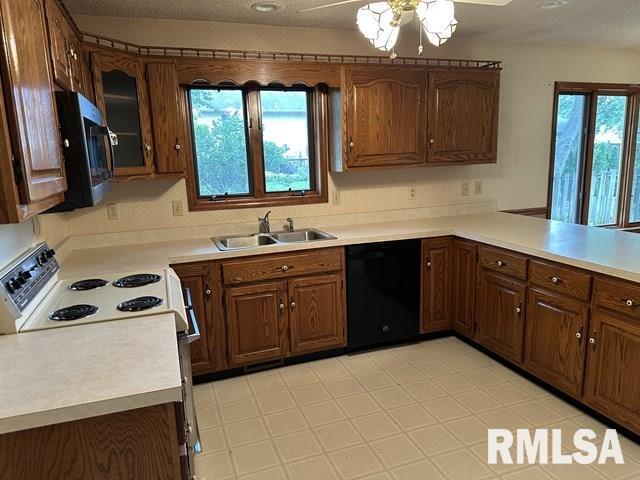 2524 Greenbriar Rd, Springfield, IL 62704 - kitchen featuring black dishwasher, stainless steel microwave, white electric range oven, and plenty of natural light