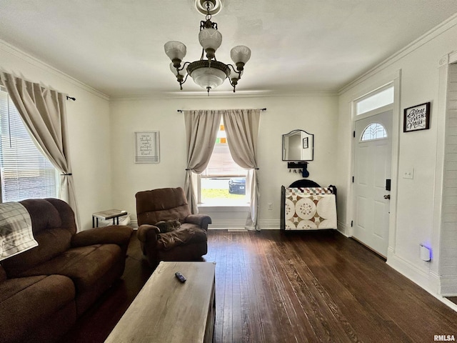 120 S Walnut St, Assumption, IL 62510 - living area with a chandelier, dark wood-style floors, and crown molding