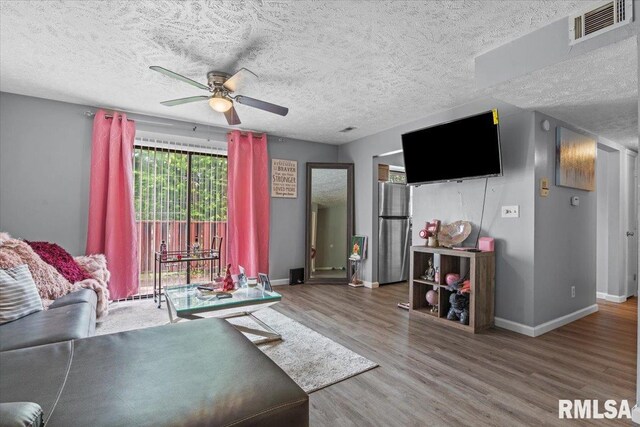 2900 Taylor Ave Unit 2, Springfield, IL 62703 - living room with a ceiling fan, wood finished floors, and a textured ceiling