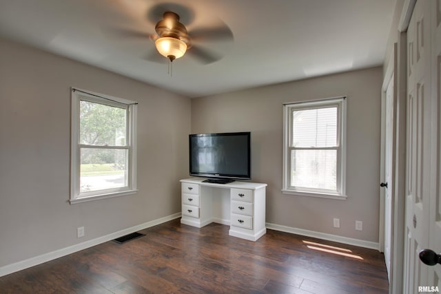 1421 N 13th St, Quincy, IL 62301 - unfurnished office featuring ceiling fan and dark wood-type flooring