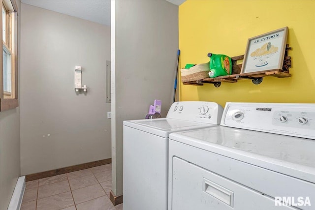 19581 Finney Rd, Girard, IL 62640 - laundry area with washing machine and dryer and light tile patterned floors