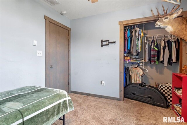 19581 Finney Rd, Girard, IL 62640 - carpeted bedroom featuring a closet and baseboards
